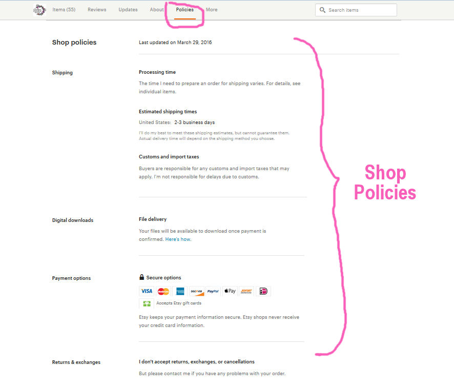 Easy to add Etsy Shop Policies