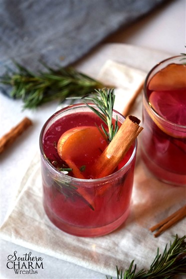 Super simple warm fall mocktail using applies and cranberries by www.southerncharmwreaths.com/blog