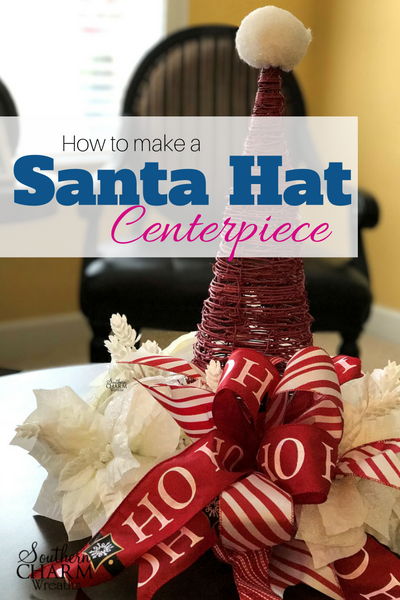 How to make a Santa Hat Centerpiece from a grapevine cone by Southern Charm Wreaths