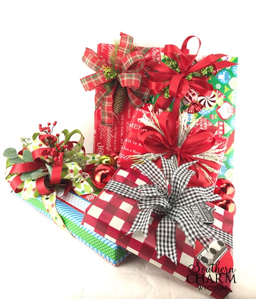 Christmas Ribbon for Gift Wrapping Red Flower and Green Leaf