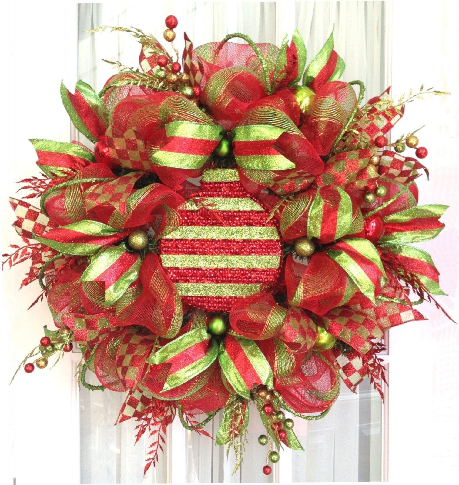 deco_mesh_wreath_holiday_ornament_red_lime | Southern Charm Wreaths