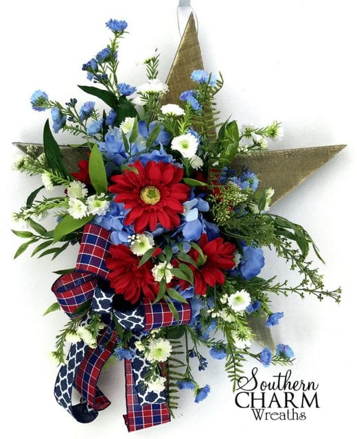 DIY Patriotic Door Hanger with Wooden Star and Silk Flowers