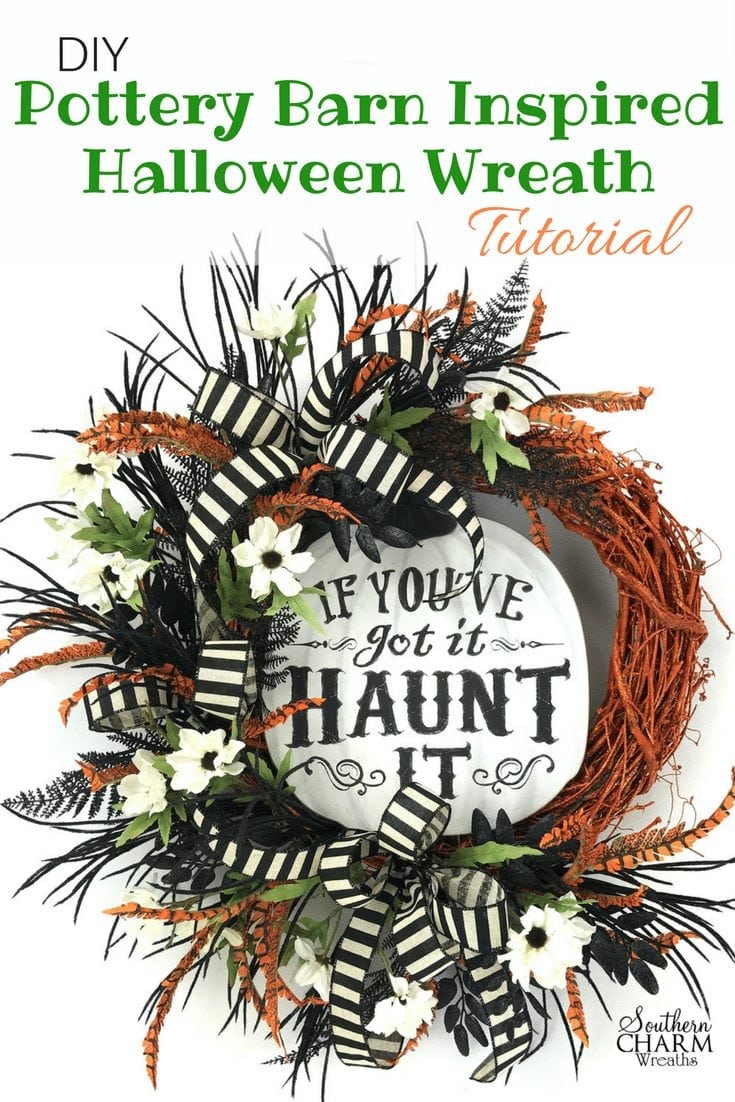 DIY Pottery Barn Inspired Halloween Wreath Tutorial by www.southerncharmwreaths.com