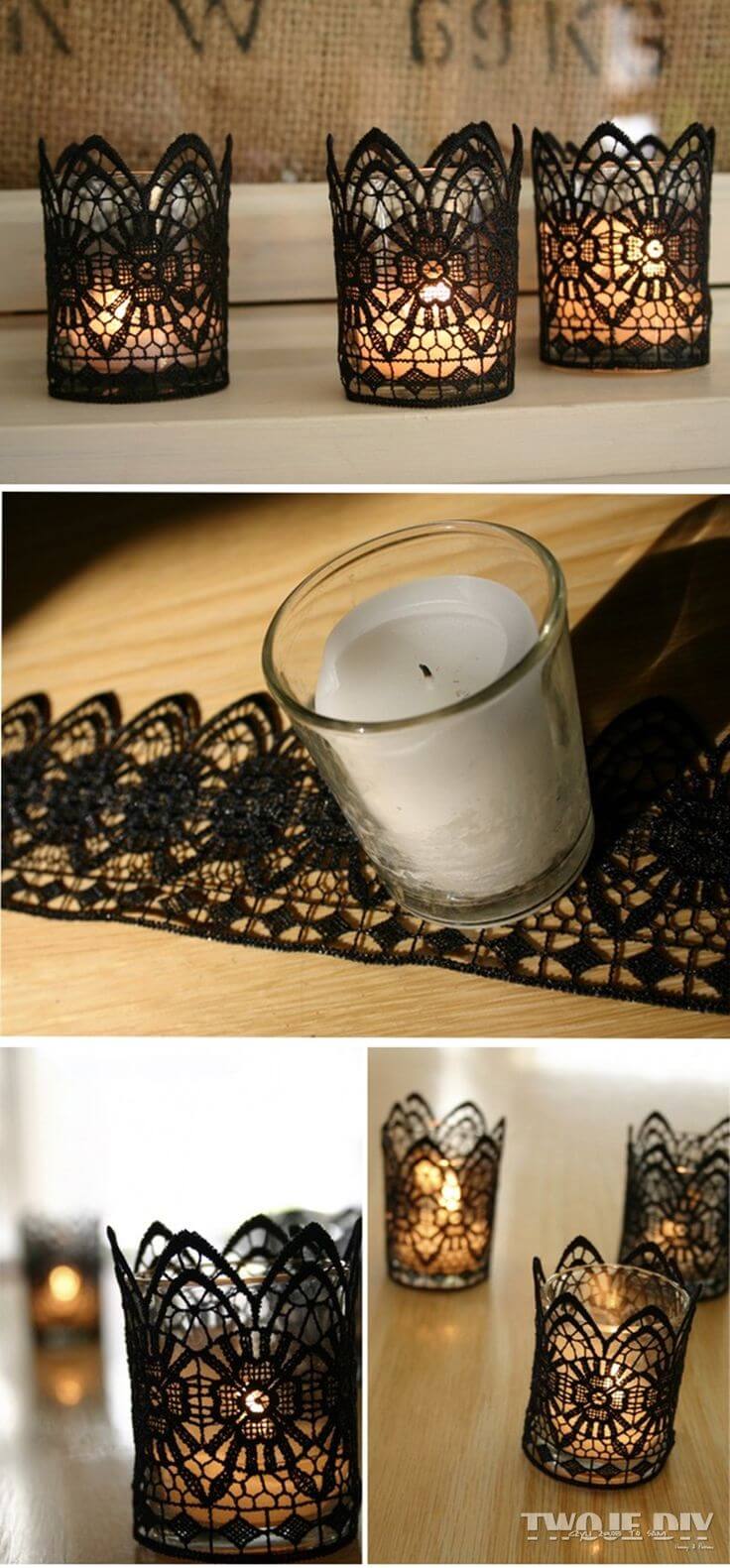 diy candle holders lace