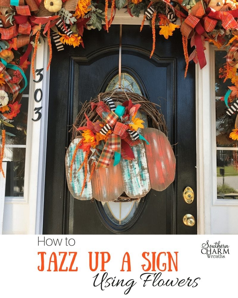 How to jazz up a fall door hanger using silk flowers by Southern Charm Wreaths