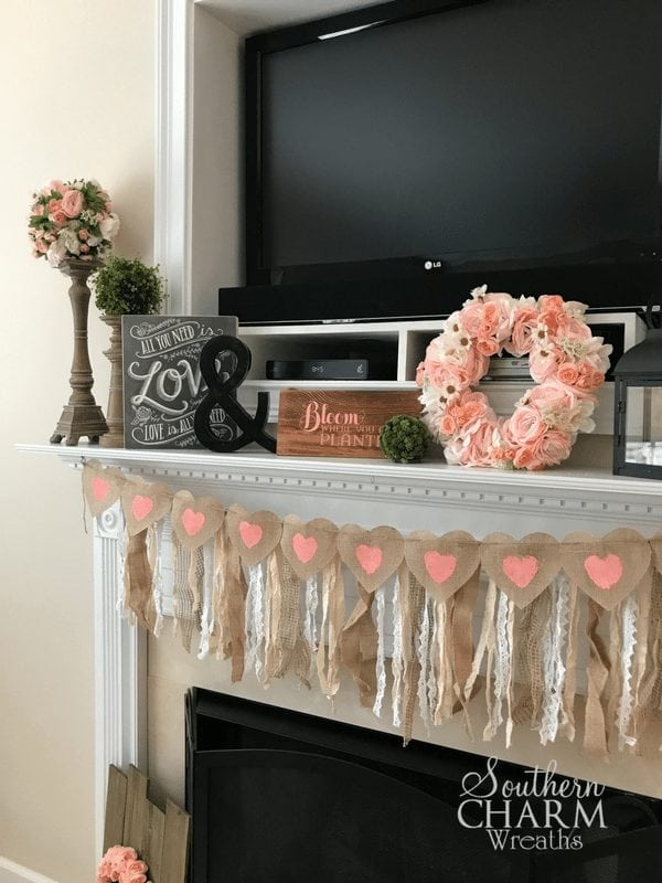 Valentine's Day Mantle Decor Ideas by Southern Charm Wreaths
