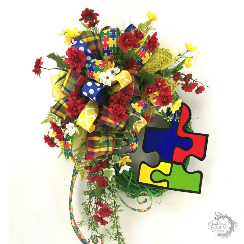 DIY Autism Awareness Wreath by Southern Charm Wreaths