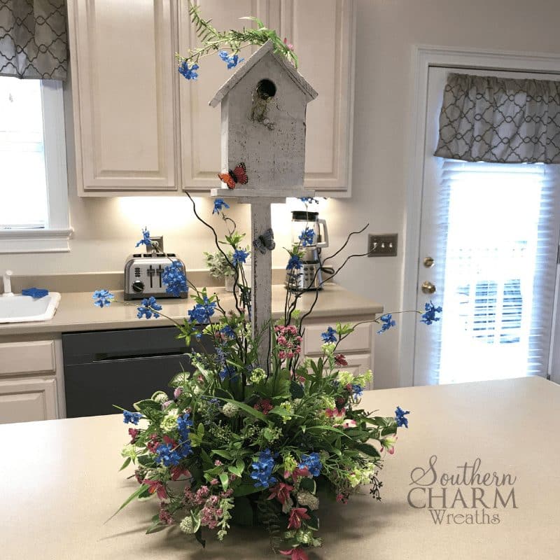 DIY Birdhouse Silk Flower Table Arrangement