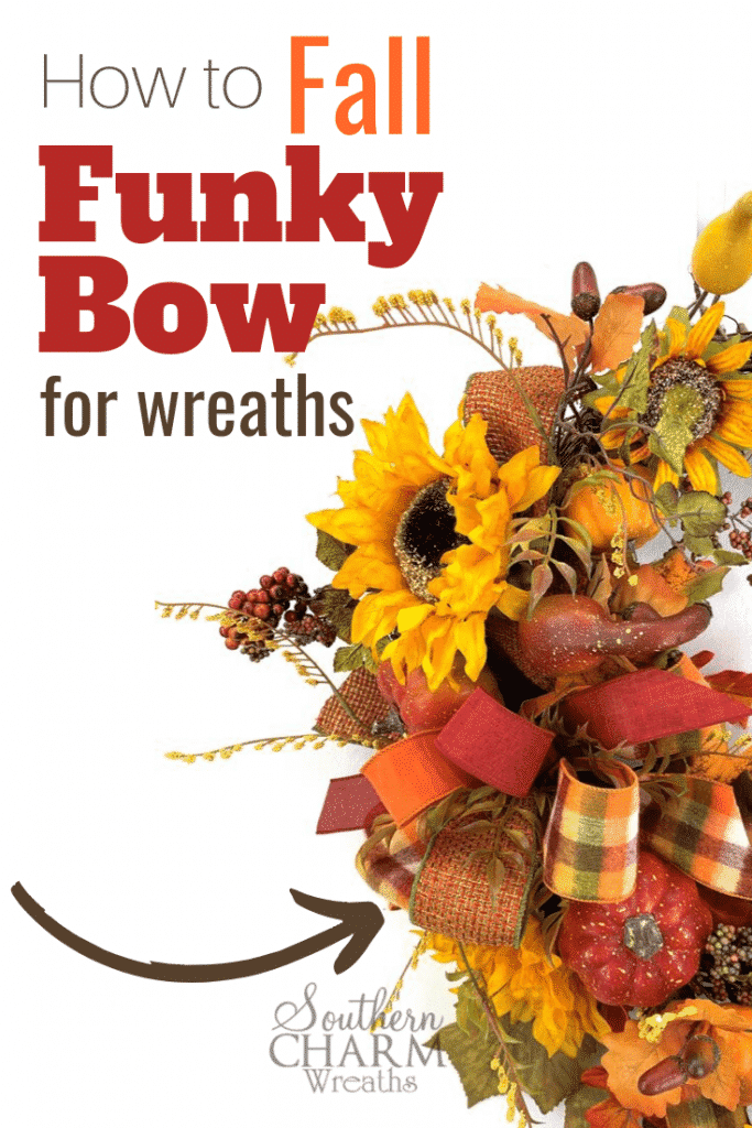 Learn to make a funky bow by hand using scraps of fall ribbon for your fall wreath.