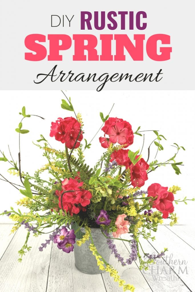 DIY Rustic Spring Arrangement: How to make a centerpiece using a galvanized metal bucket and silk flowers