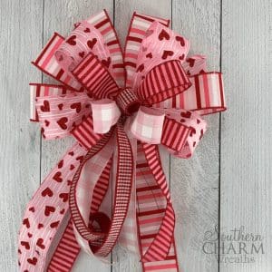 Valentines day bow with multiple ribbons