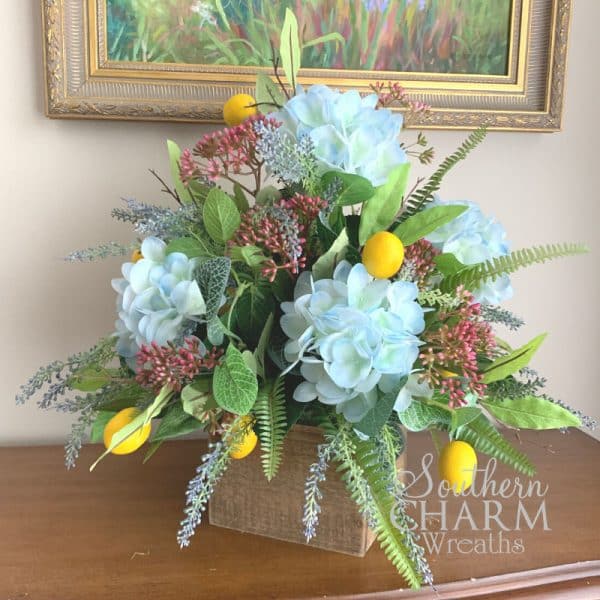 DIY Faux Lemon Centerpiece with Hydrangeas Southern Charm Wreaths