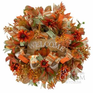 fall deco mesh wreath with welcome sign