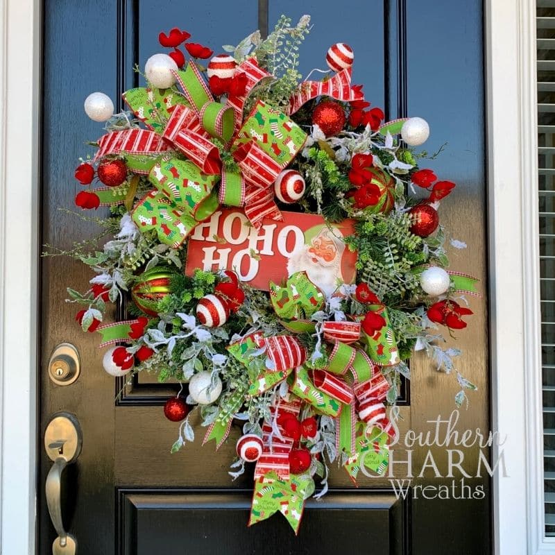 Christmas wreath with ho ho ho sign