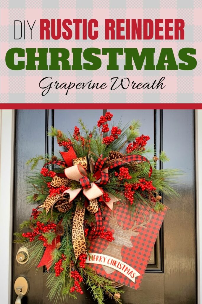 "DIY Rustic Reindeer Christmas Grapevine Wreath"