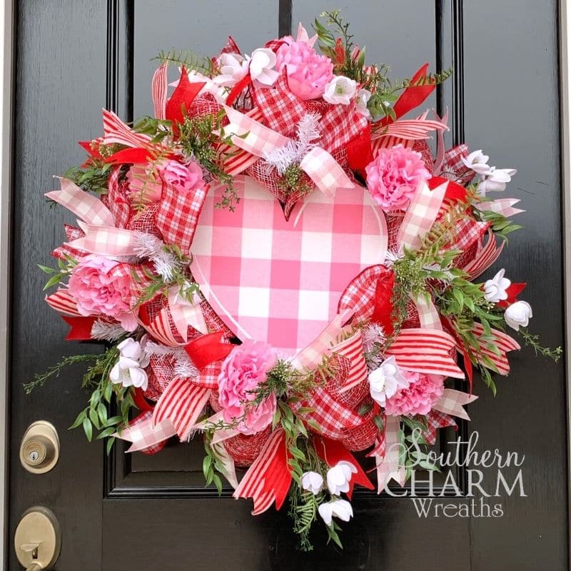 Valentines Day Wreath, Pink, Hearts, Front Door Decor 