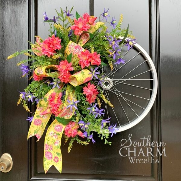 DIY Spring Bike Wheel Wreath (Video Tutorial) - Southern Charm Wreaths