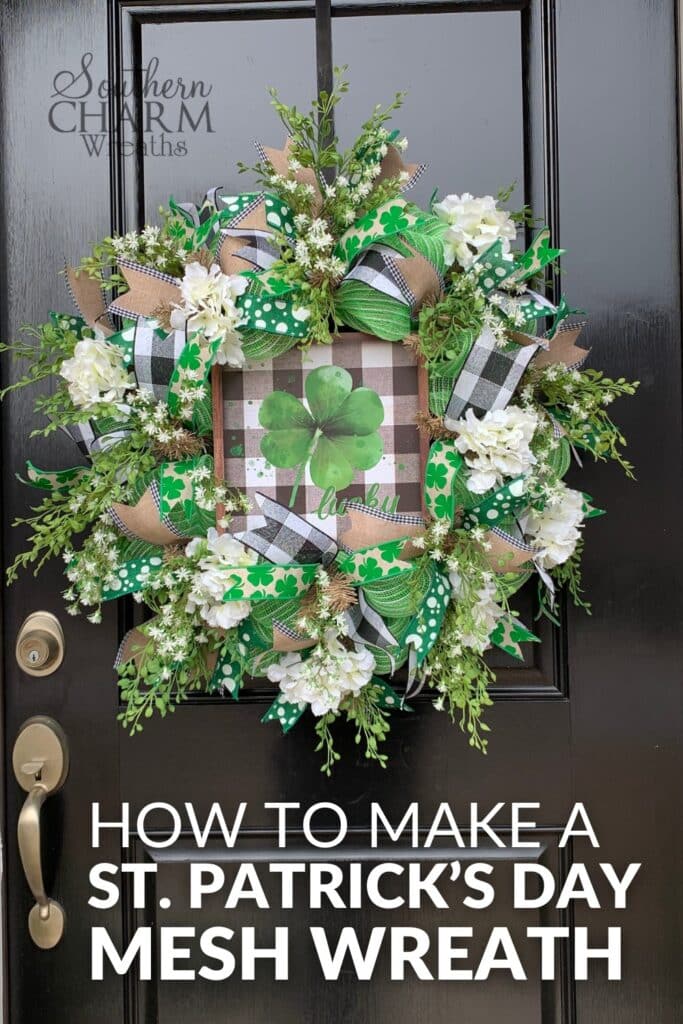 DIY St. Patrick's Day Door Wreath With Deco Mesh