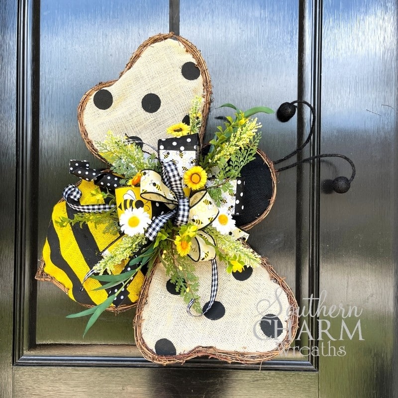 Bumble Bee Front Door Hanger, Hanging Sign, Bee Decor