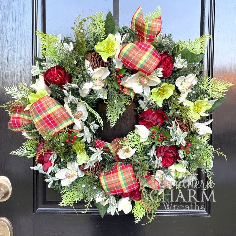 A Christmas wreath with flowers 
