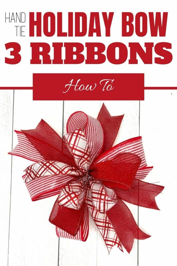 red and white bow using three ribbons