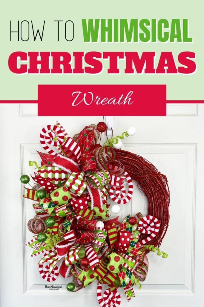 Red grapevine Christmas Wreath on white door