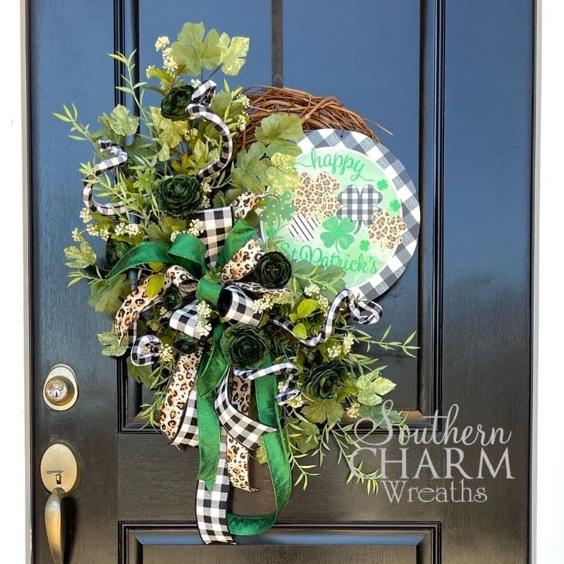 Patricks Day Wreath Bow Lucky Shamrock lantern bow St Wreath making Buffalo check St swag bow Patricks Day Decor