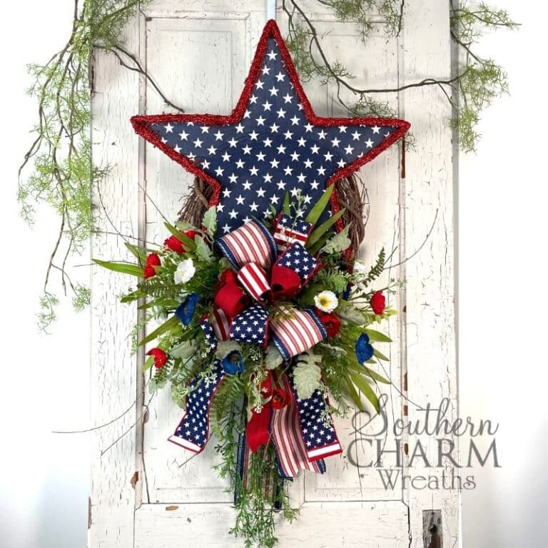 DIY Patriotic Star Wreath On Grapevine Base Southern Charm Wreaths   Blog Patriotic Star Wreath 768x768 