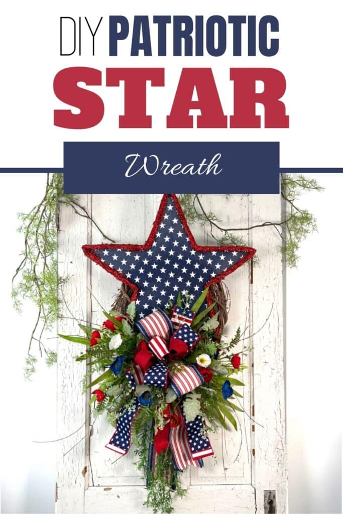 red white and blue patriotic wreath with blue star on white door