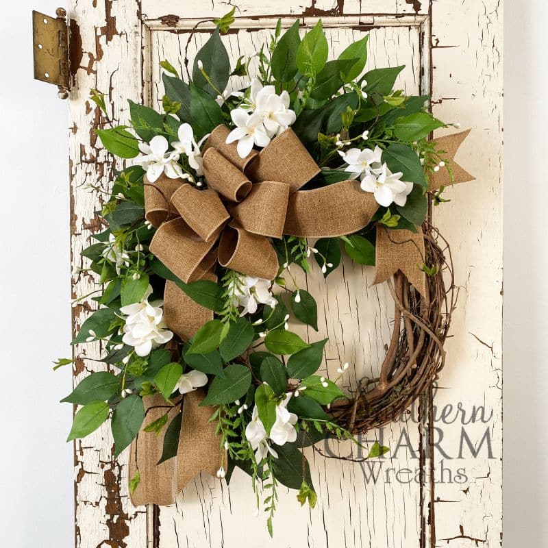 everyday grapevine wreath on white door