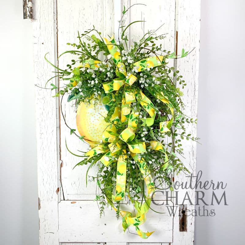summer lemon grapevine wreath on white door