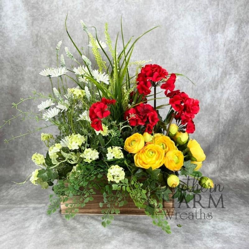 window box geranium container on gray background