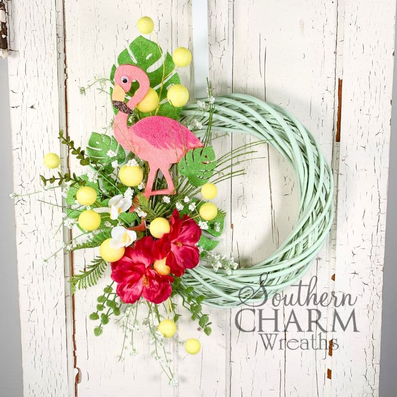 flamingo themed vine wreath