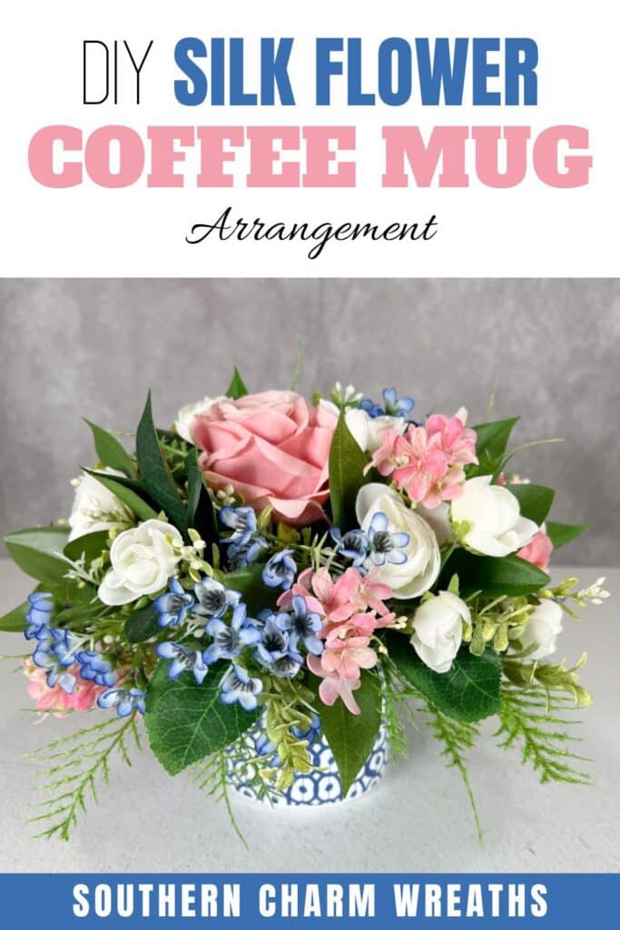 diy silk flower coffee mug arrangement pin