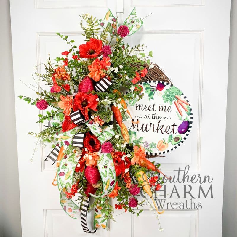 vegetable theme wreath on white door