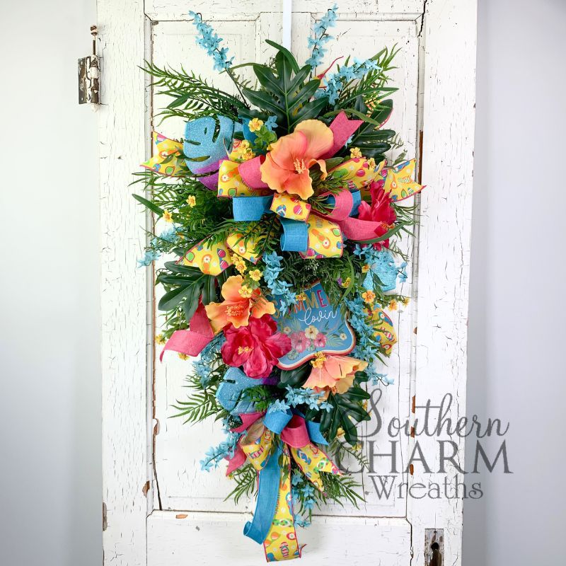 colorful teardrop style swag wreath for summer
