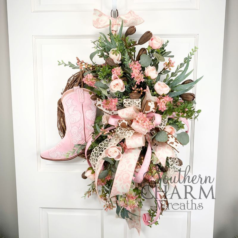pretty pink cowboy boot wreath design