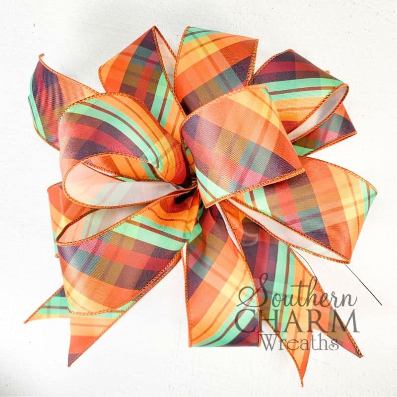 multicolor one ribbon loopy bow on white background