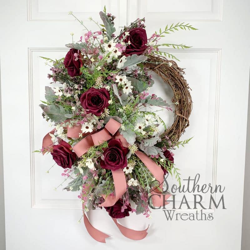 transitional fall wreath on white door