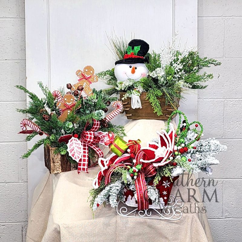 Winter and Christmas Floral Arrangement Pine and Spruce, Pinecones, Red  Flowers, Berries, Crystal Picks and a Cardinal Ribbon. 