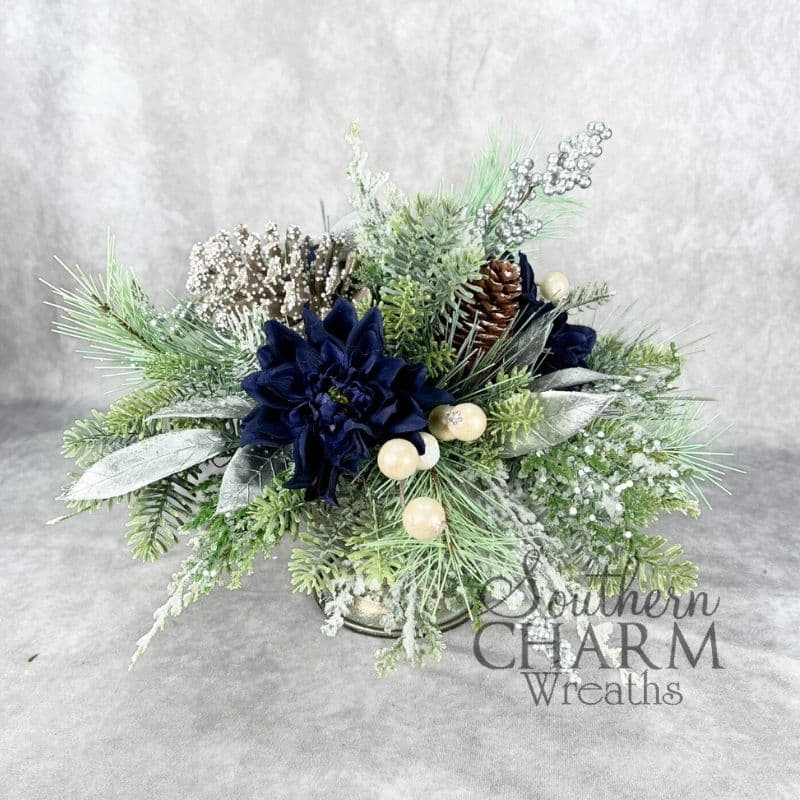 blue and silver Hanukkah silk flower arrangement 