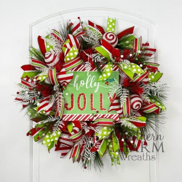 Holly Jolly Deco Mesh Wreath - Southern Charm Wreaths