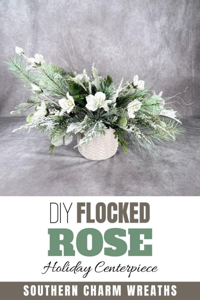 DIY flocked rose holiday centerpiece pin