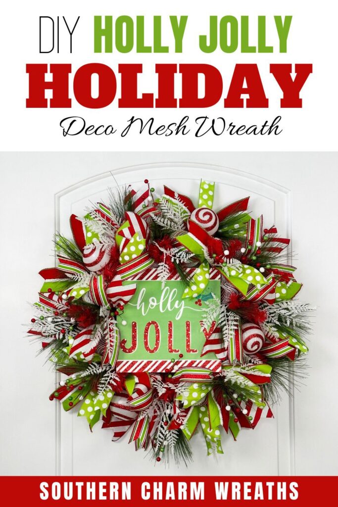 DIY holly jolly holiday deco mesh wreath pin