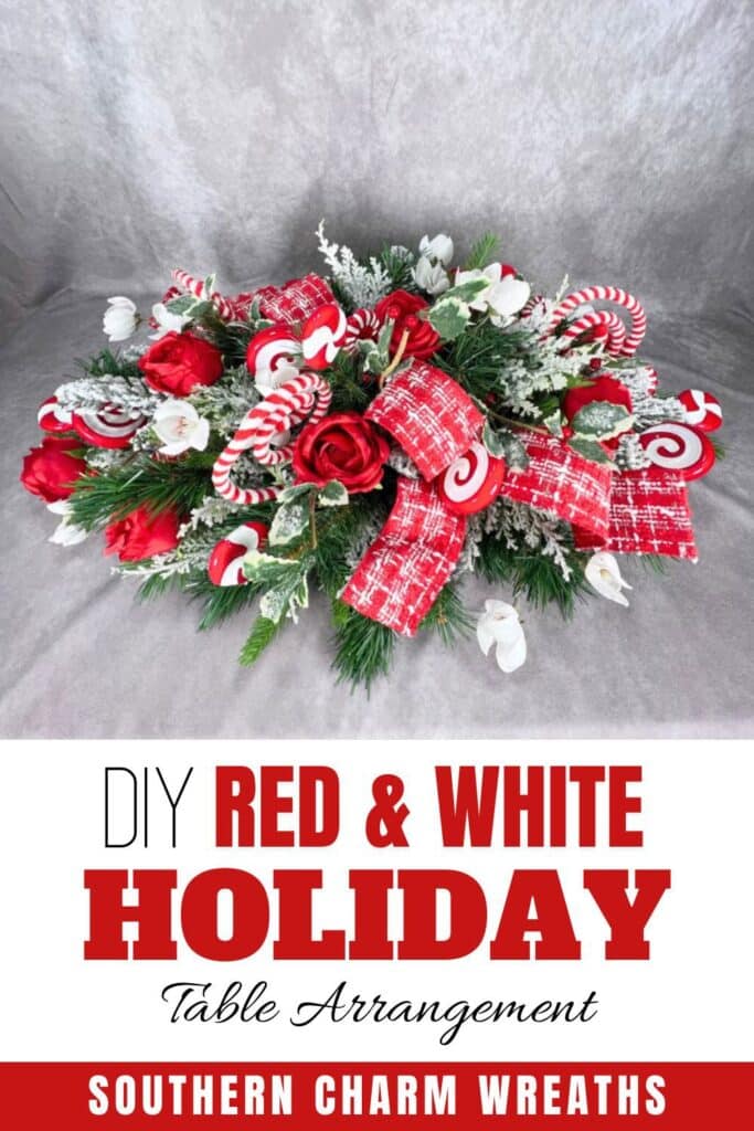 DIY red and white holiday long table arrangement pin