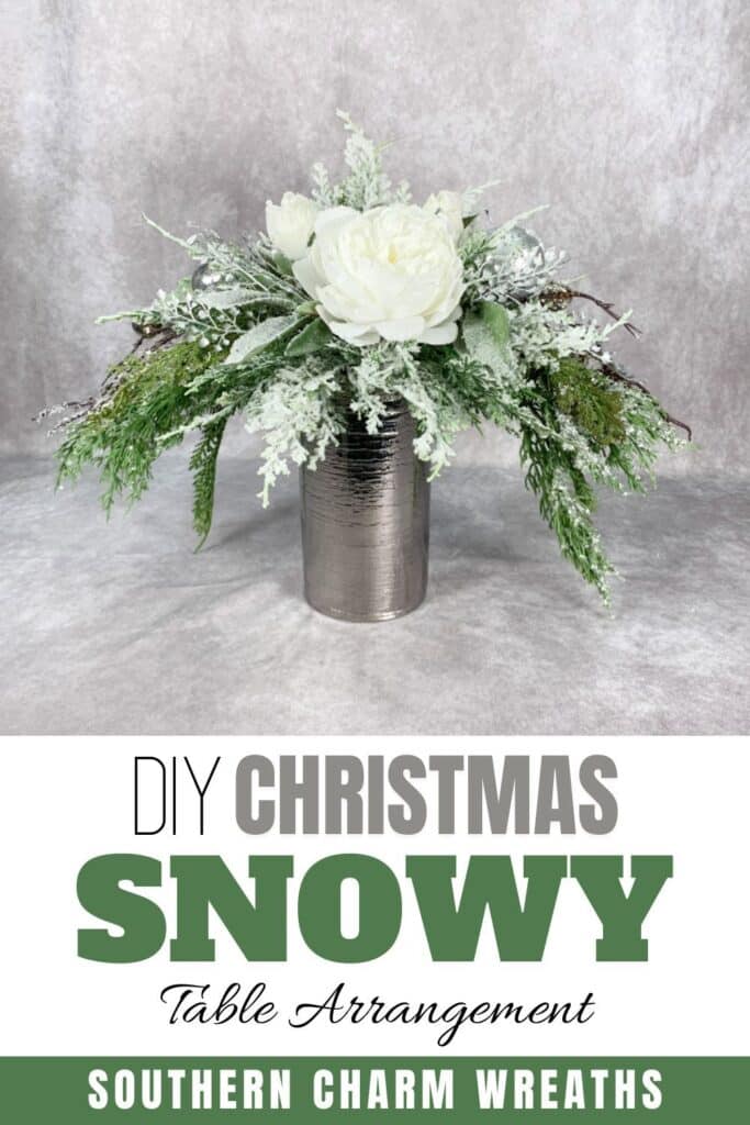 DIY Christmas snowy table flower arrangement pin