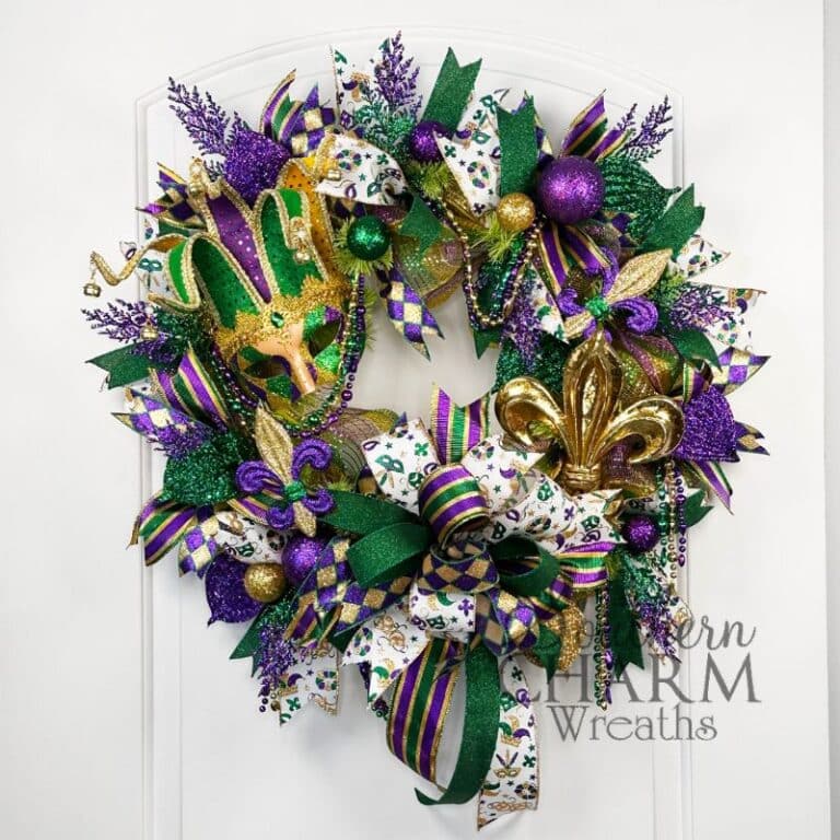 [WOTMC] Mardi Gras Mask Deco Mesh Wreath - Southern Charm Wreaths