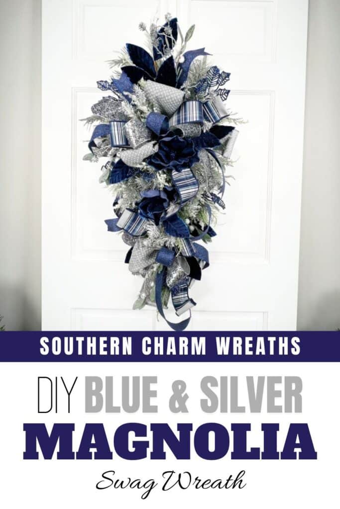 DIY blue and silver magnolia swap wreath