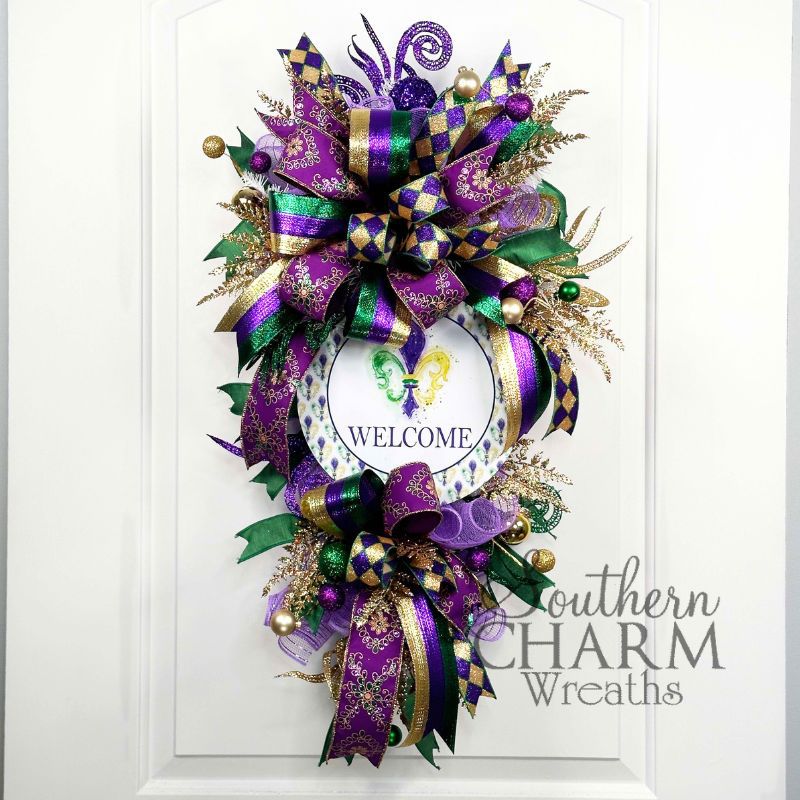 mardi gras inspired wreath swag design