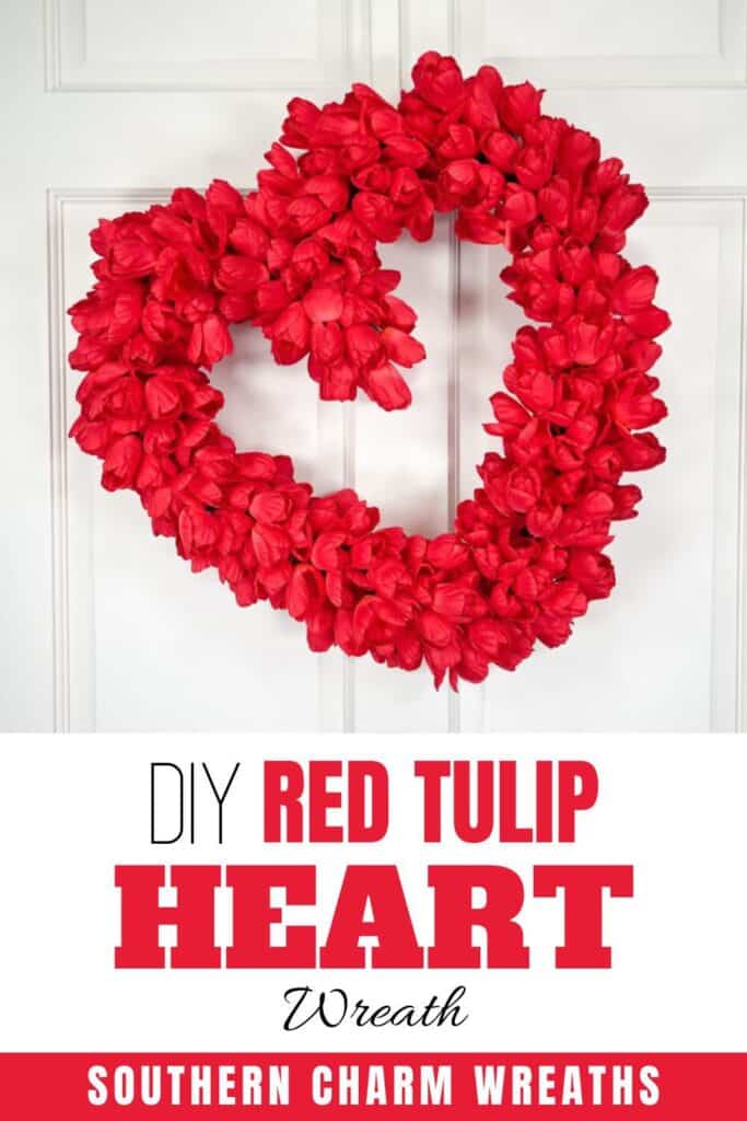 DIY red tulip heart wreath pin
